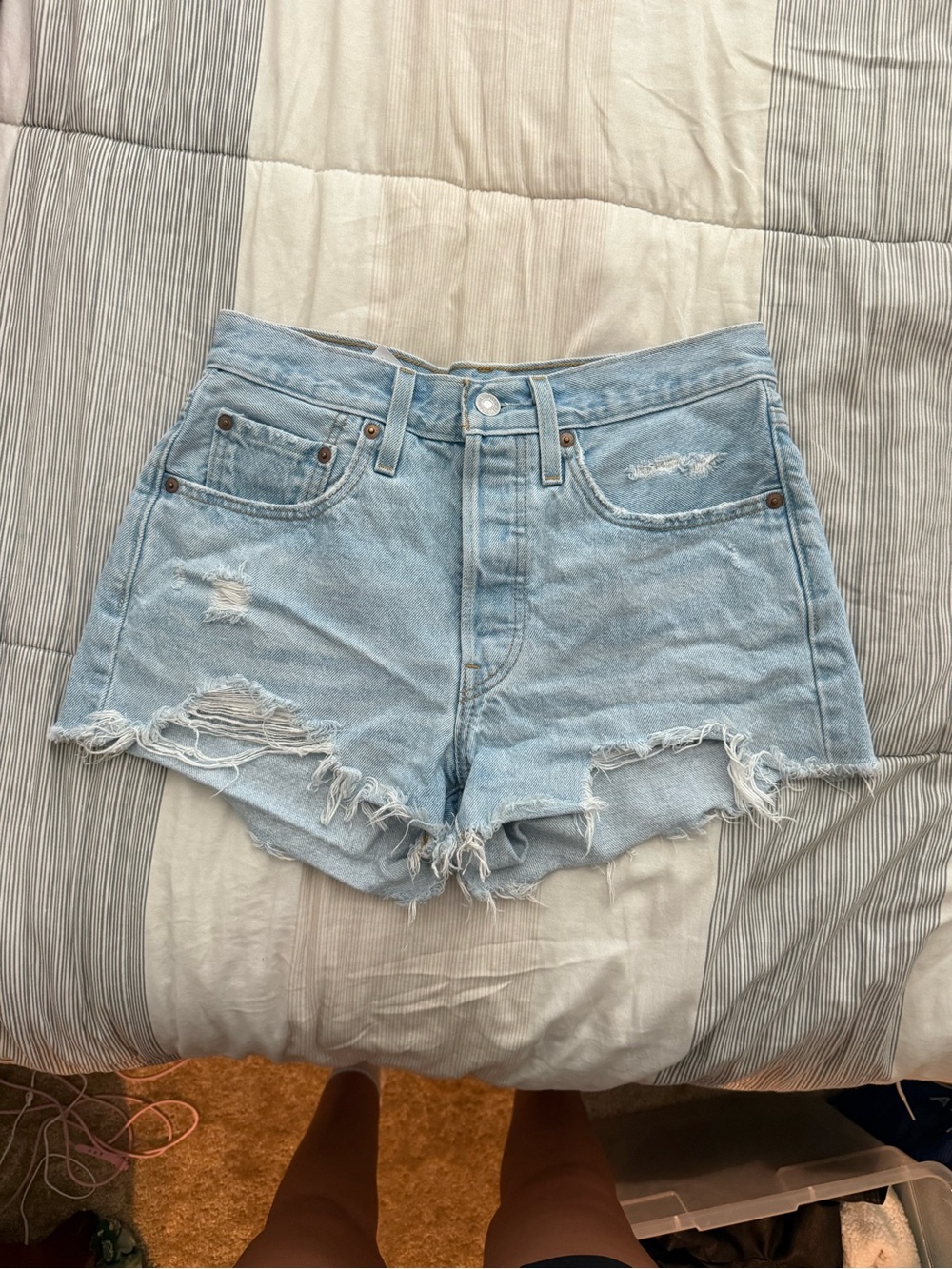 Levi's Light Blue Distressed High-Rise Denim Shorts